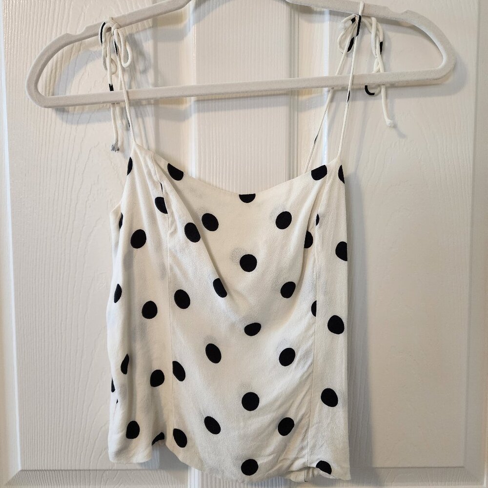 Reformation White and Black Polka Dot Bow Tie Strap Top